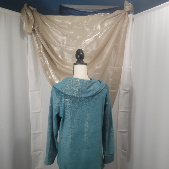 d & co, Denim and Company, aqua green with flecks of gold, small sweat shirt - Picture 4 of 4
